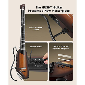 Donner HUSH C Acoustic Electric Nylon String Classical Headless Travel Guitar, Sunburst